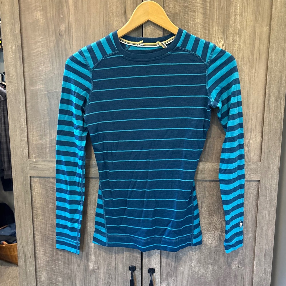 Smartwool Womens Merino Base Layer Striped Long Sleeve Top Blue XS